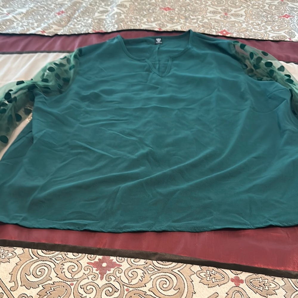 Green Sheer Sleeve Women's Top